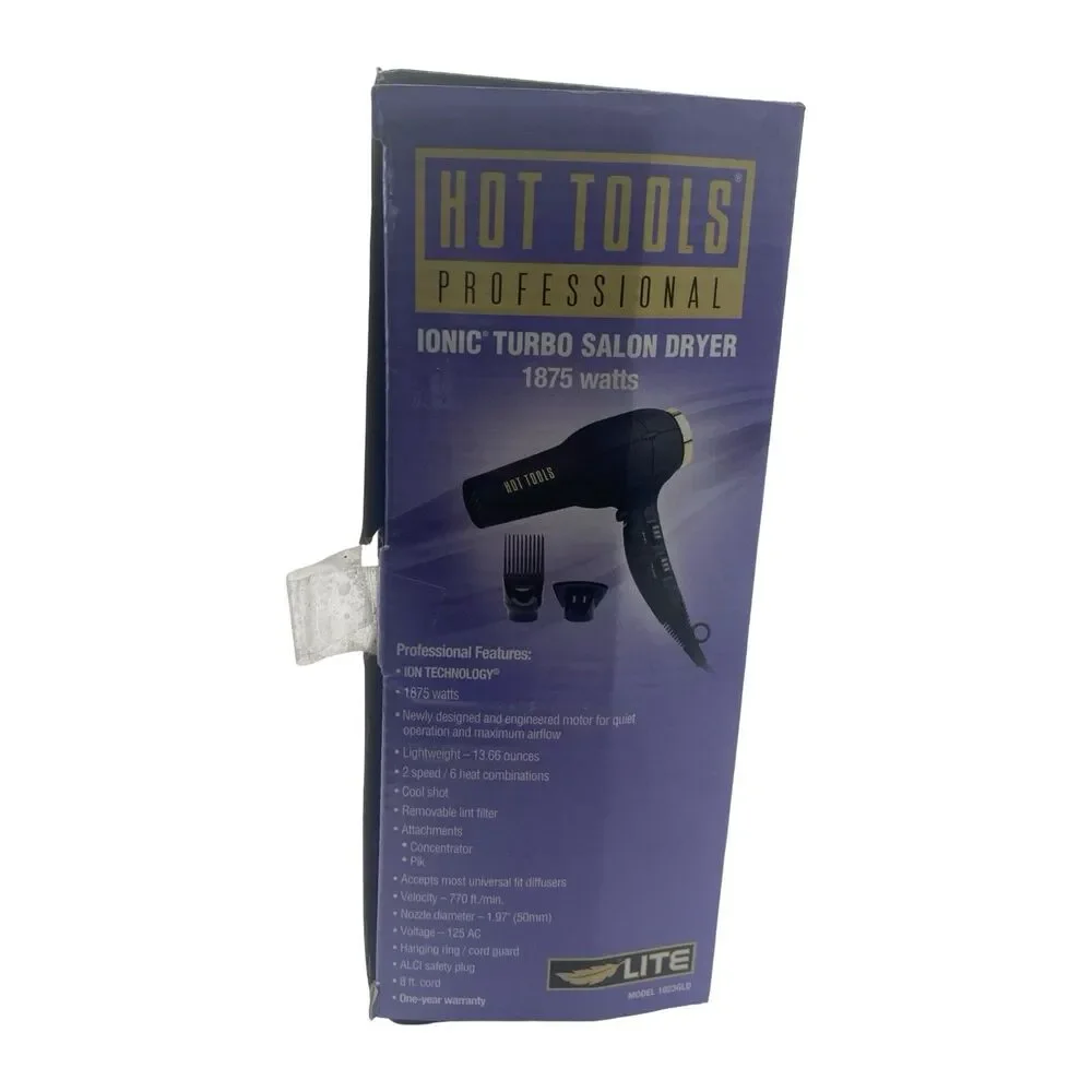 Hot Tools Ionic Turbo Salon Hair Dryer Black 1875 watts Touch of Gold